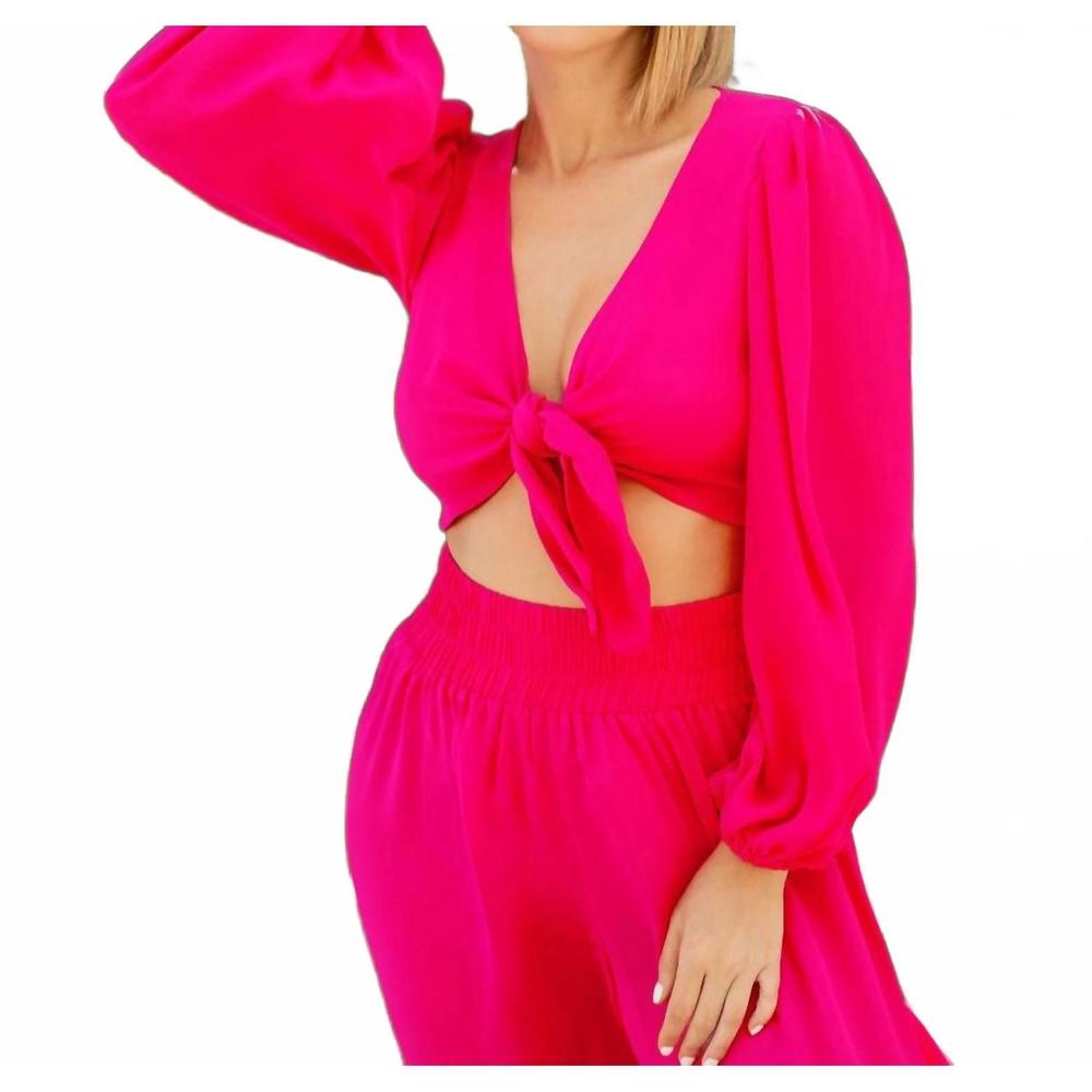 NEW LIA SAHARA long sleeve crop top in fuchsia